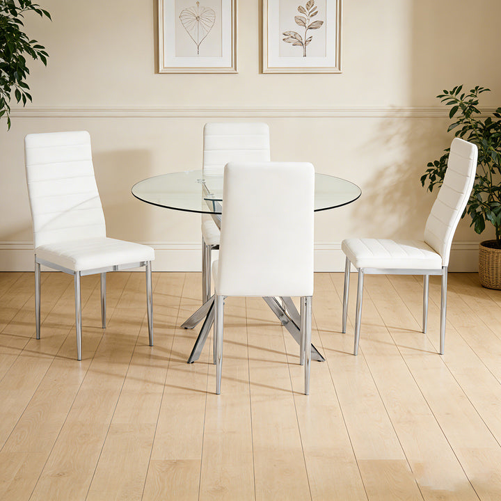 D108 - White - Glass Table + 4 Chairs