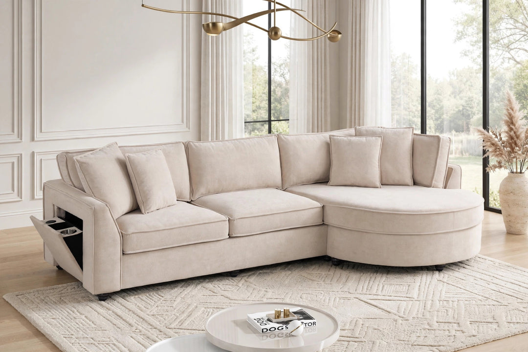 Elva Beige Sectional (w/ Reversible Chaise)