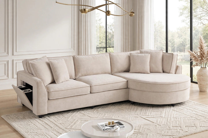 Elva Beige Sectional (w/ Reversible Chaise)