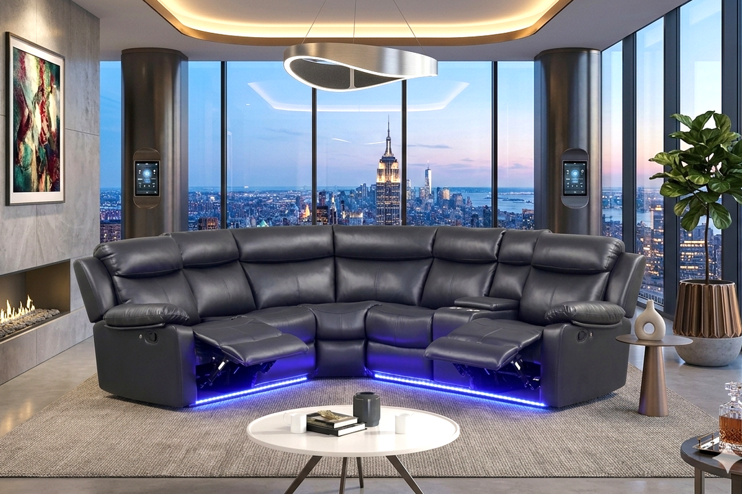 Super Black Reclining Sectional