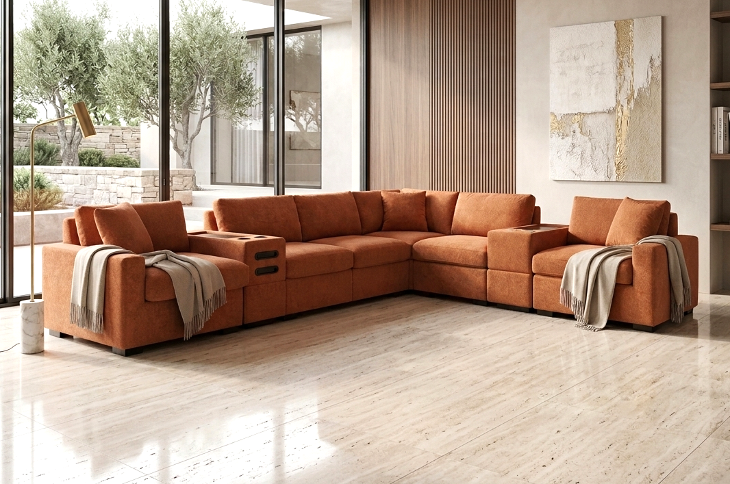 Barista Rust 8PC Modular Sectional Set (w/ Bluetooth Speaker)