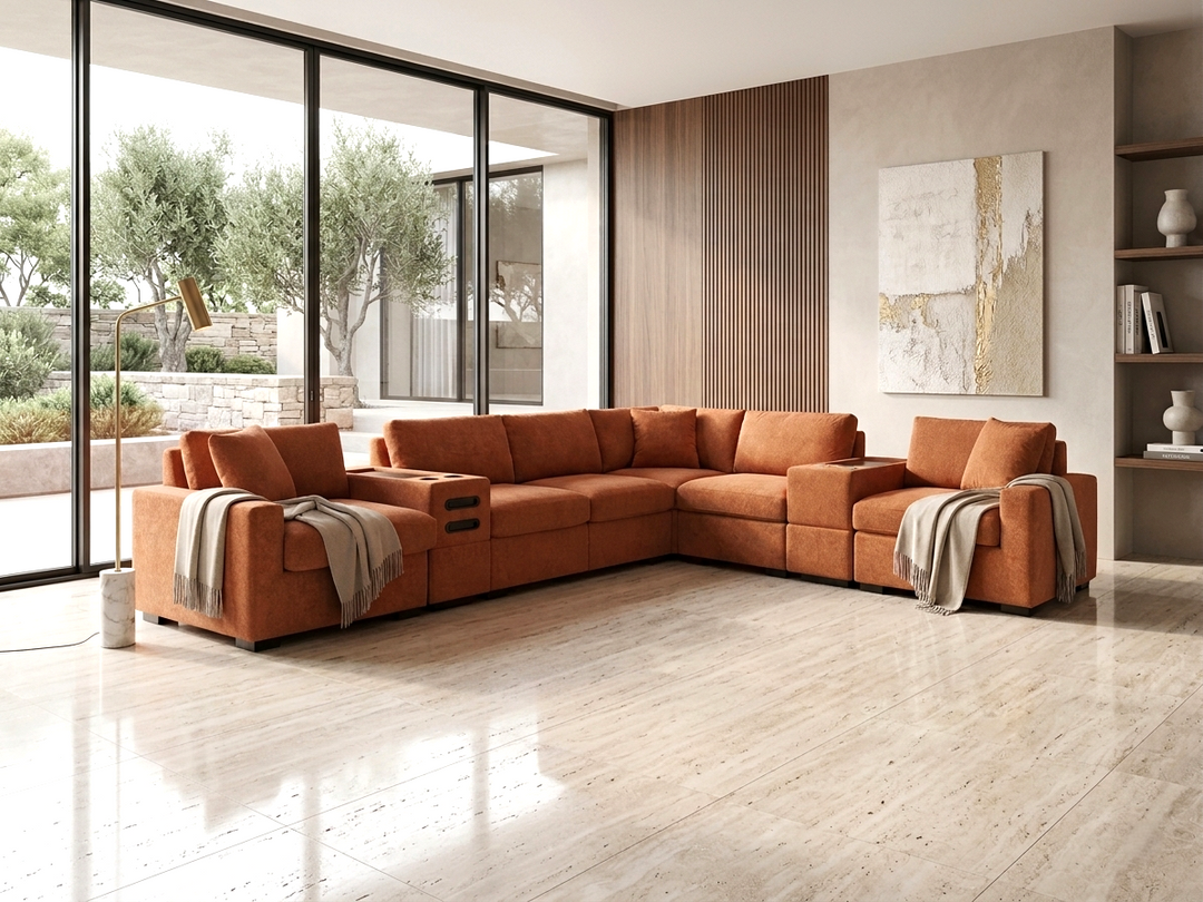 Barista Rust 8PC Modular Sectional Set (w/ Bluetooth Speaker)