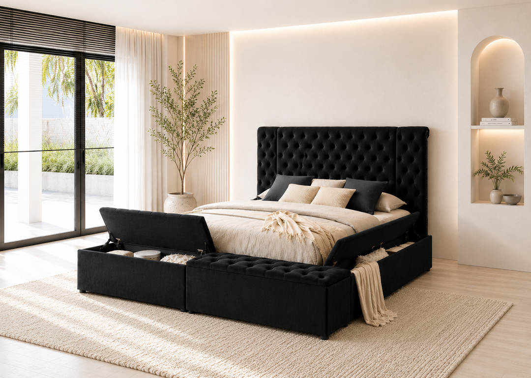 Liam Black Platform Bed Queen, King