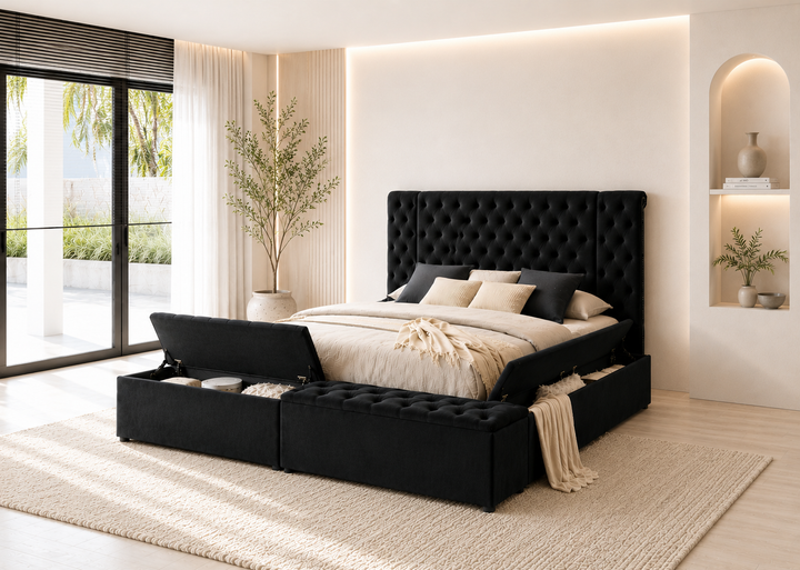 Liam Black Platform Bed Queen, King
