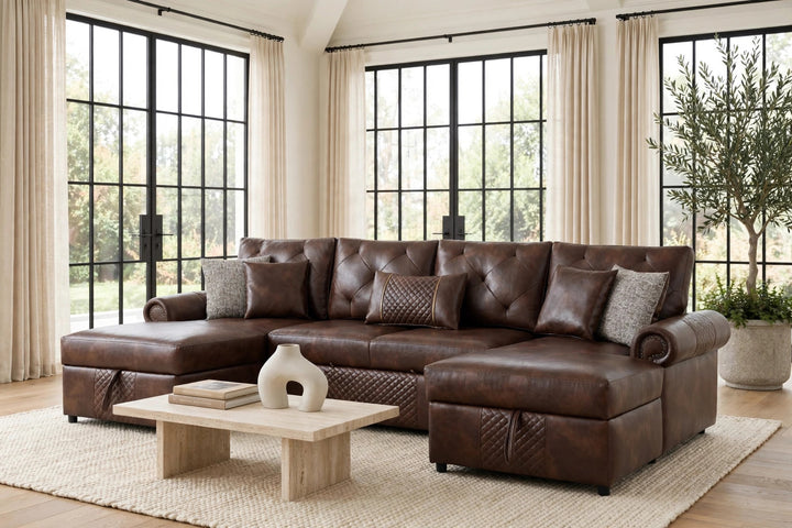 Sonoma Brown Double Storage Chaise Sectional (w/ Pull-Out Bed)
