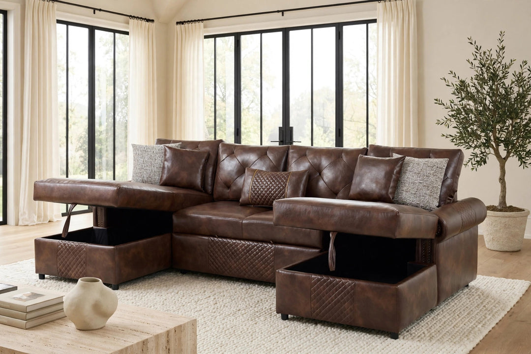 Sonoma Brown Double Storage Chaise Sectional (w/ Pull-Out Bed)