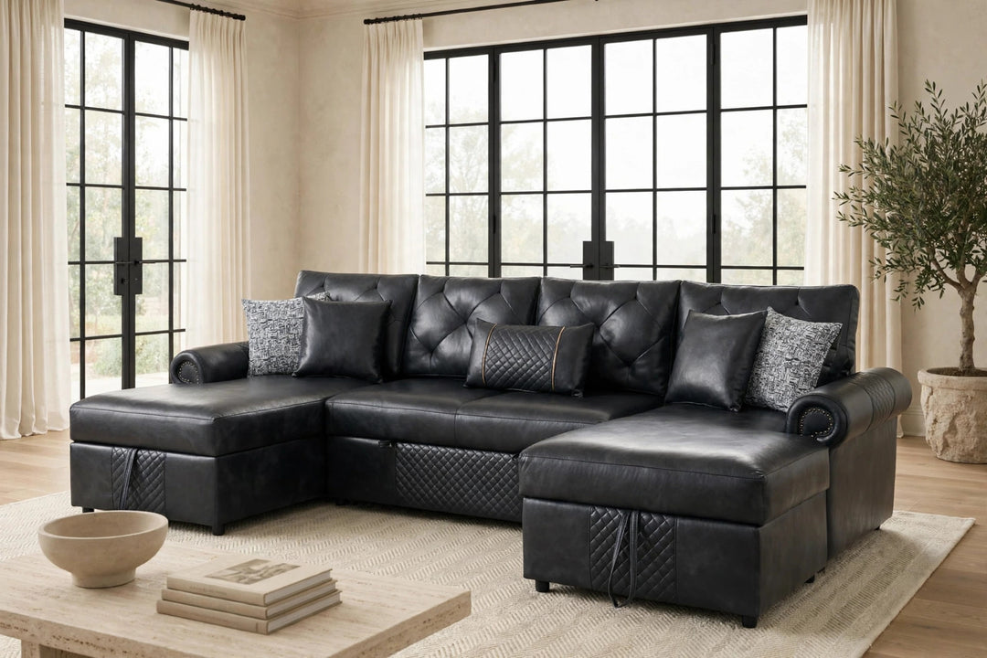 Sonoma Black Double Storage Chaise Sectional (w/ Pull-Out Bed) COMING SOON (ETA 10/8)