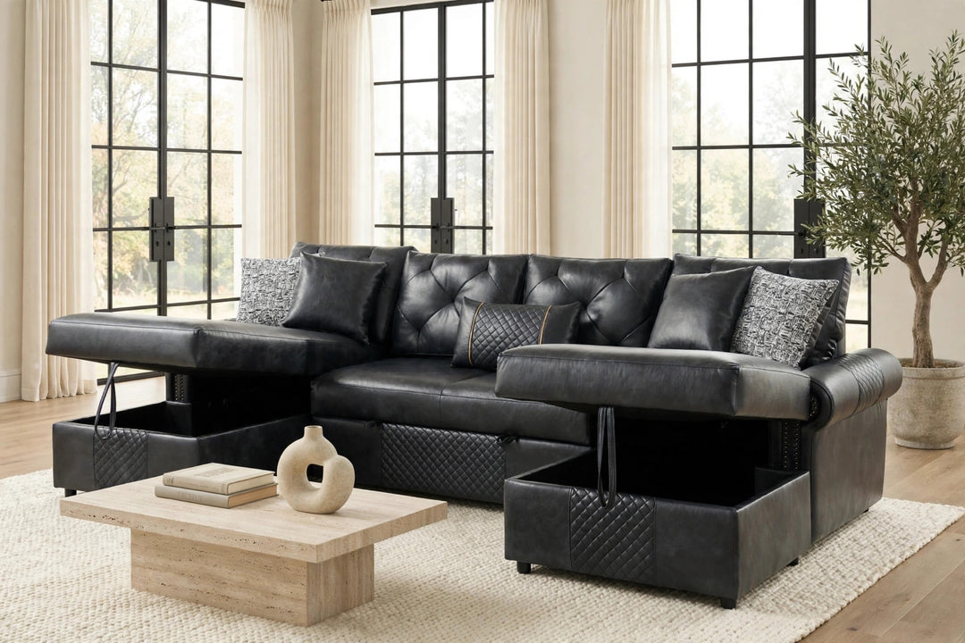 Sonoma Black Double Storage Chaise Sectional (w/ Pull-Out Bed) COMING SOON (ETA 10/8)