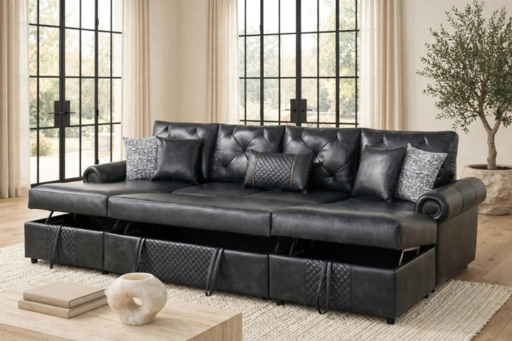 Sonoma Black Double Storage Chaise Sectional (w/ Pull-Out Bed) COMING SOON (ETA 10/8)