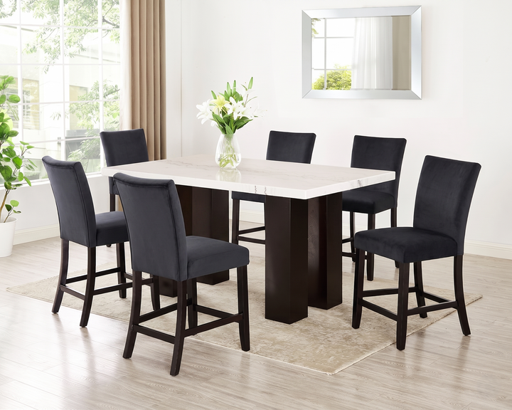Finley Black - (GENUINE MARBLE) Counter Height Table &amp; 6 Chairs