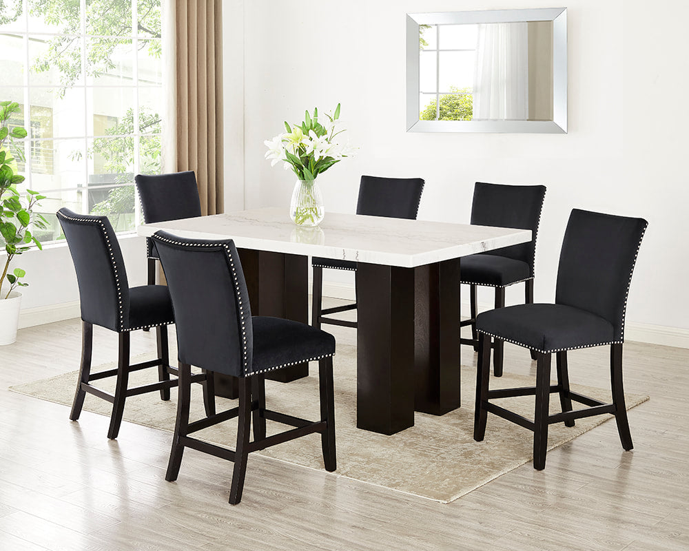 Finley Black - (GENUINE MARBLE) Counter Height Table &amp; 6 Chairs