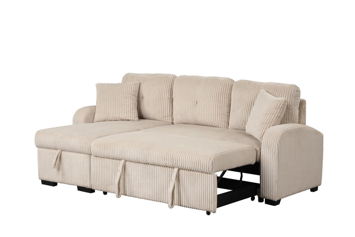 Silvia Beige - Reversible Sectional With Pull-Out Bed