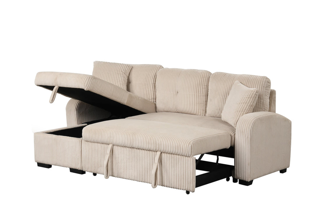 Silvia Beige - Reversible Sectional With Pull-Out Bed