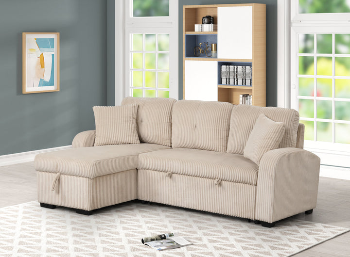 Silvia Beige - Reversible Sectional With Pull-Out Bed