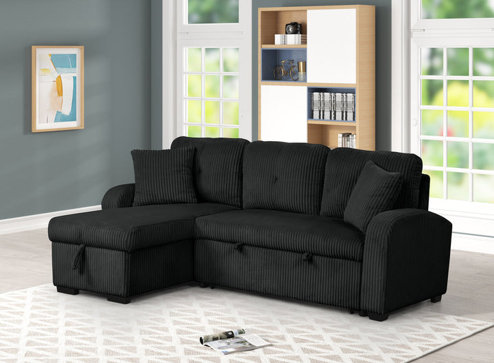 Silvia Black - Reversible Sectional With Pull-Out Bed