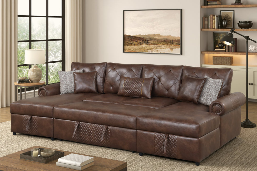 Sonoma Brown Double Storage Chaise Sectional (w/ Pull-Out Bed)