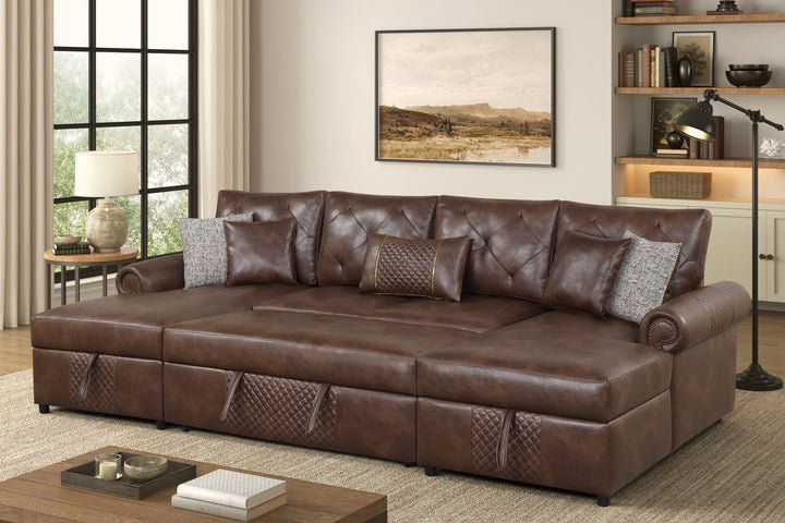 Sonoma Brown Double Storage Chaise Sectional (w/ Pull-Out Bed)