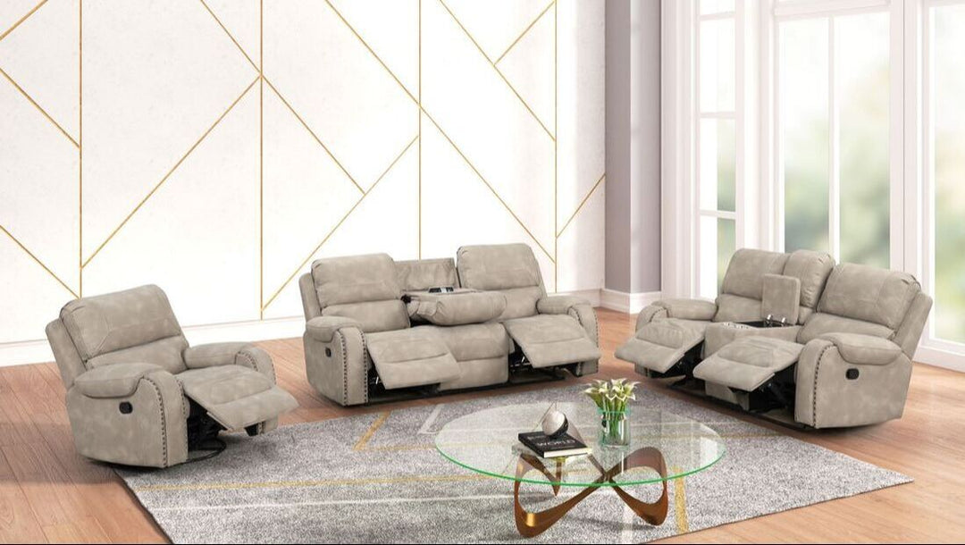 Titan1002-Stone OVERSIZED 3pc Reclining Set